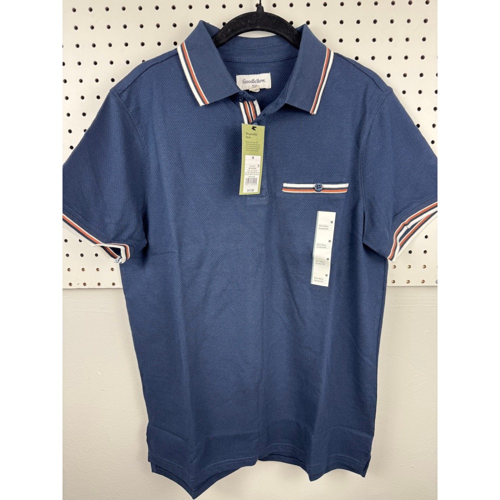 Goodfellow & Co Mens Navy Blue Striped Collar Pique Polo Shirt Medium NWT